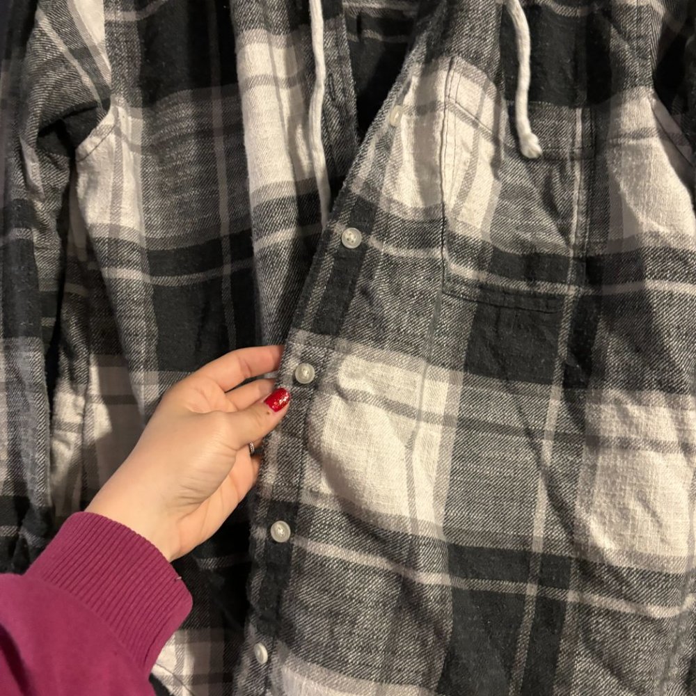 American Eagle Plaid Button Down Flannel Hoodie - image 8